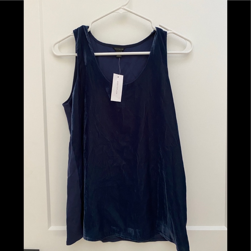 NWT Ann Taylor Mixed Media Blue Shell tank - XS